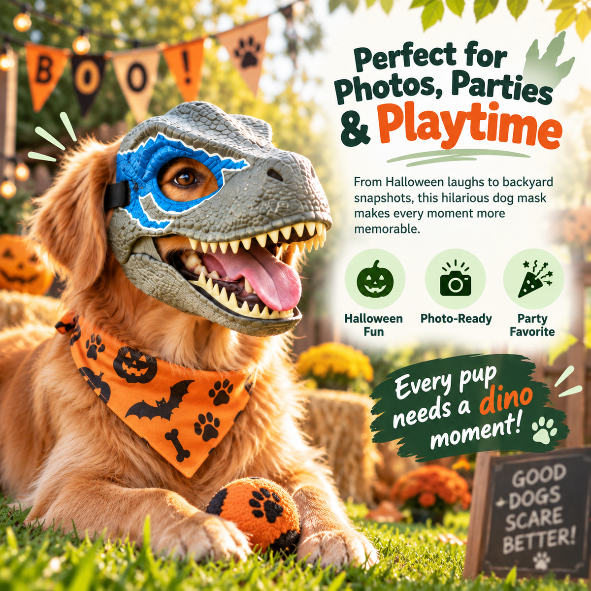 🦖 Turn Your Dog Into a Tiny Dinosaur – Funny Adjustable Pet Costume Mask