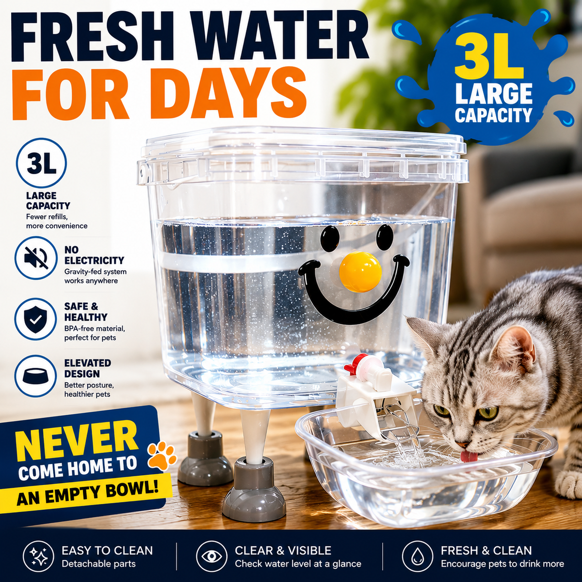 Ravunelo™ 3L Automatic Gravity Water Dispenser for Pets