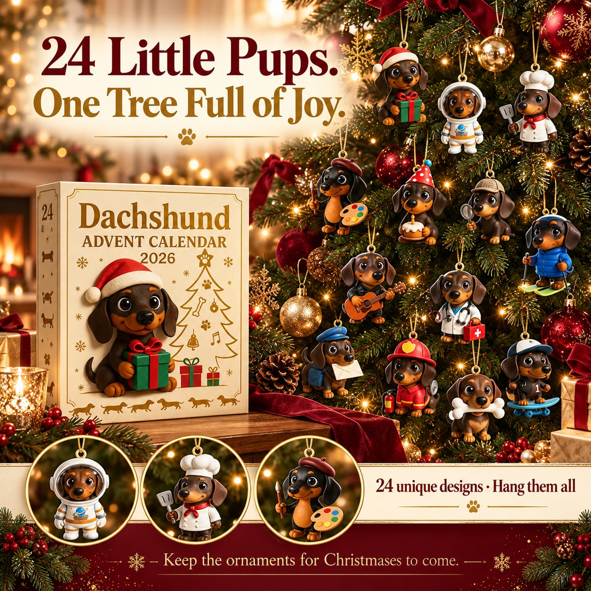 2026 Dachshund Advent Calendar — 24 Unique Ornaments. A New Pup Every Day. 🎄