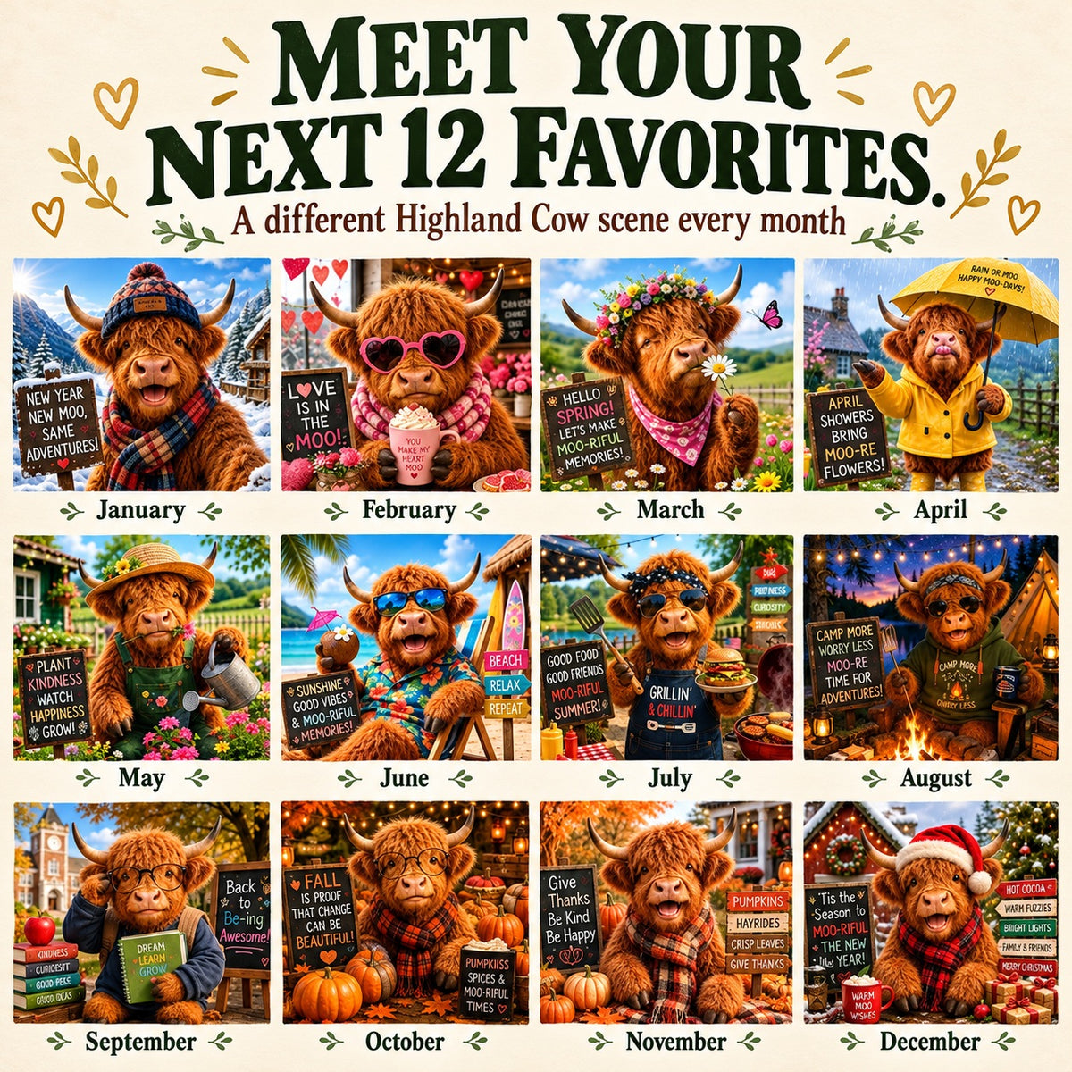 Ravunelo™ 2027 Funny Highland Cow Calendar — A New Moo-d Every Month (Offer)