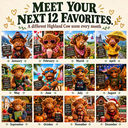 Ravunelo™ 2027 Funny Highland Cow Calendar — A New Moo-d Every Month (Offer)