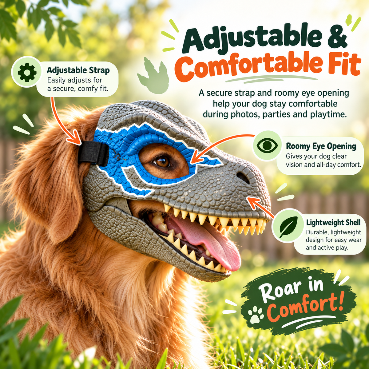 🦖 Turn Your Dog Into a Tiny Dinosaur – Funny Adjustable Pet Costume Mask