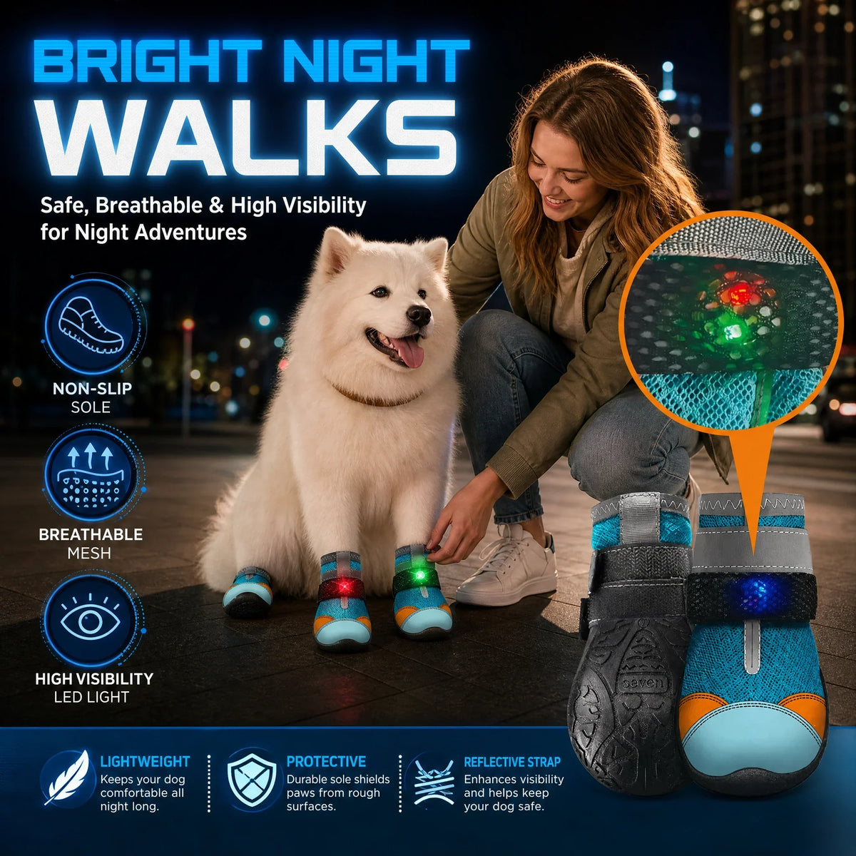 Ravunelo™ Breathable Mesh Dog Shoes with Luminous Soles