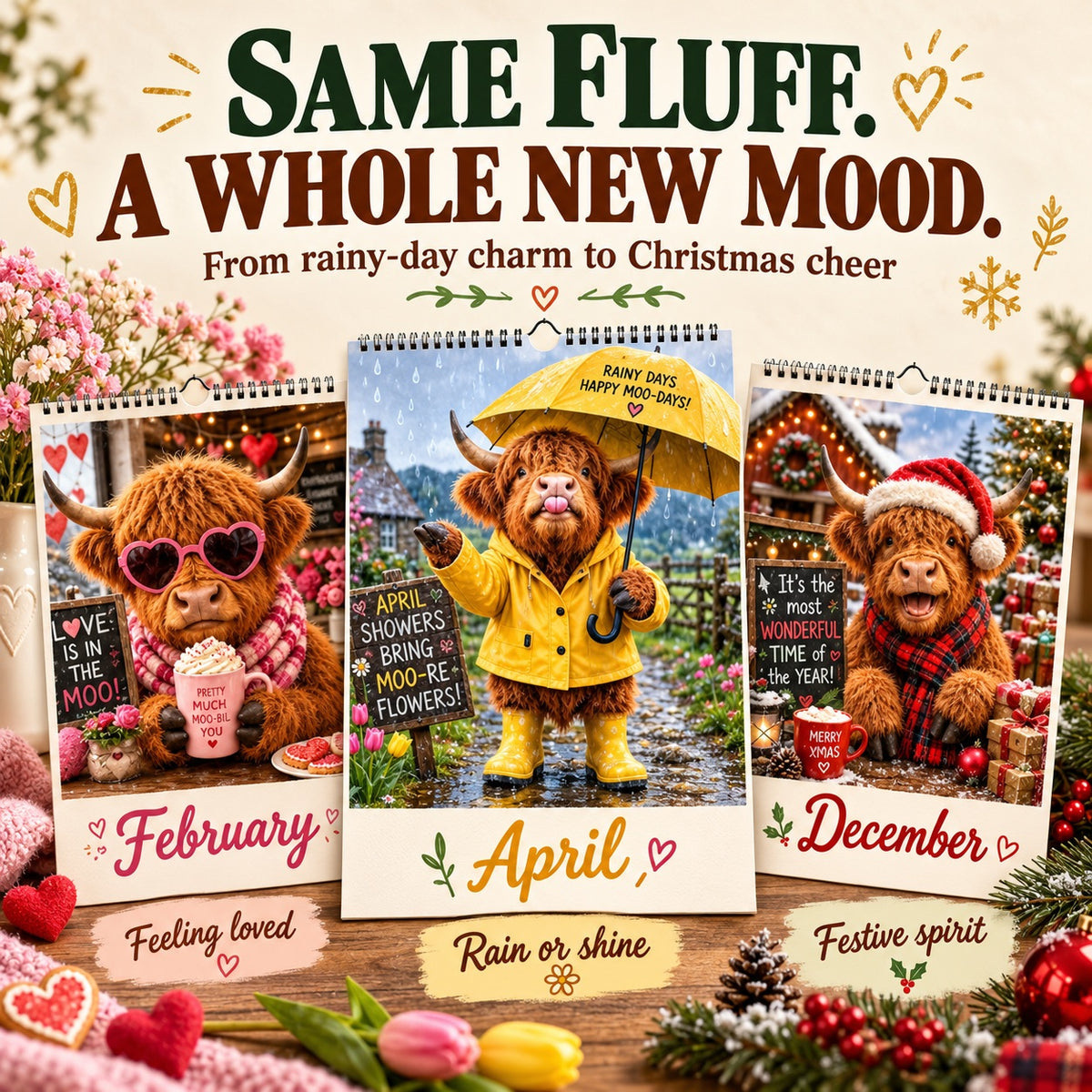 Ravunelo™ 2027 Funny Highland Cow Calendar — A New Moo-d Every Month (Offer)