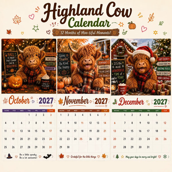 Ravunelo™ 2027 Funny Highland Cow Calendar — A New Moo-d Every Month (Offer)