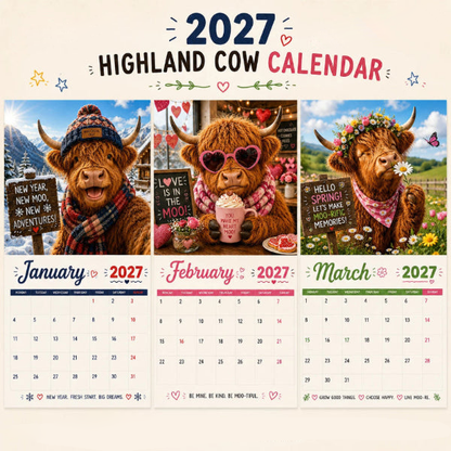 Ravunelo™ 2027 Funny Highland Cow Calendar — A New Moo-d Every Month (Offer)