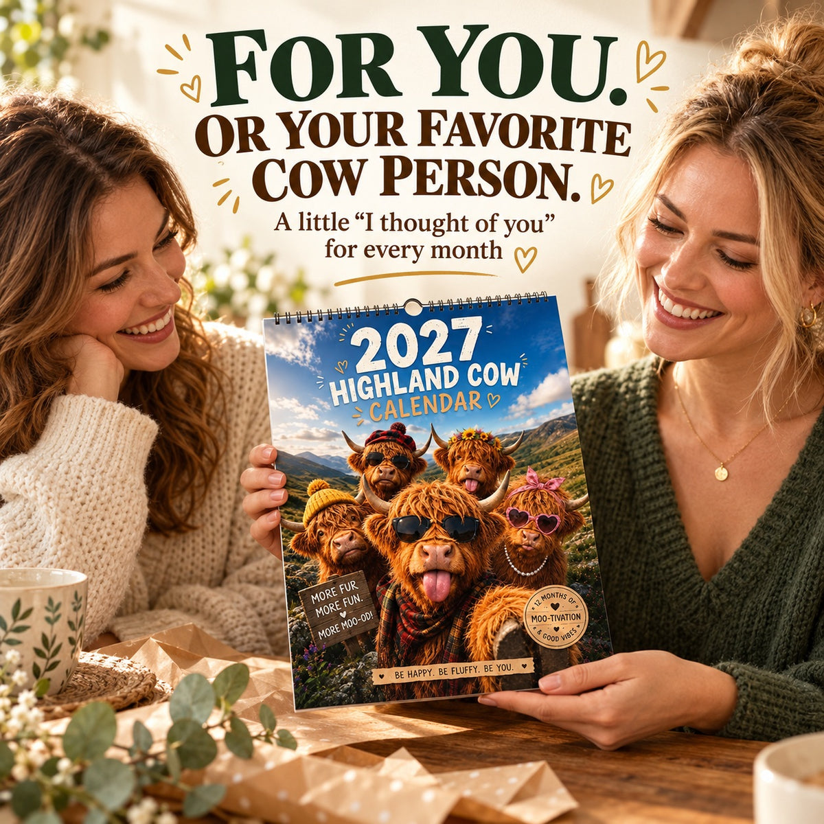 Ravunelo™ 2027 Funny Highland Cow Calendar — A New Moo-d Every Month (Offer)