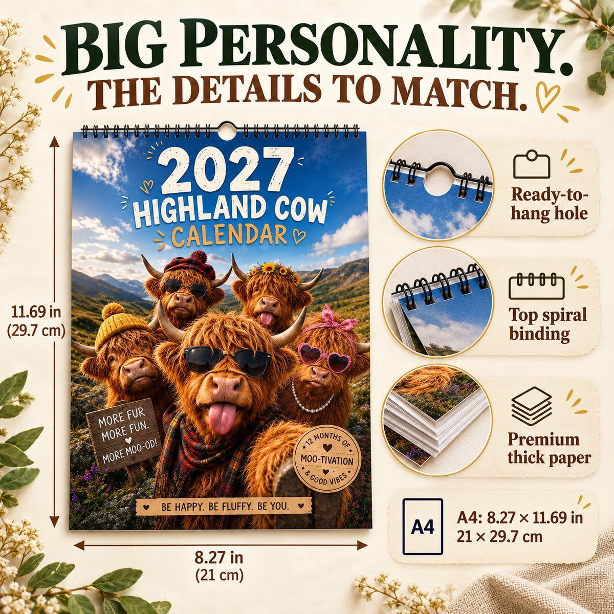 Ravunelo™ 2027 Funny Highland Cow Calendar — A New Moo-d Every Month (Offer)