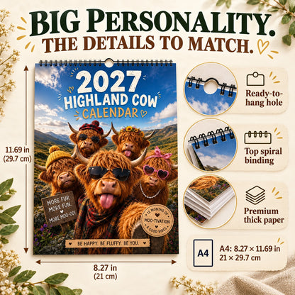 Ravunelo™ 2027 Funny Highland Cow Calendar — A New Moo-d Every Month (Offer)