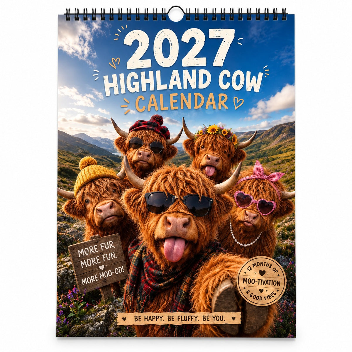 Ravunelo™ 2027 Funny Highland Cow Calendar — A New Moo-d Every Month (Offer)