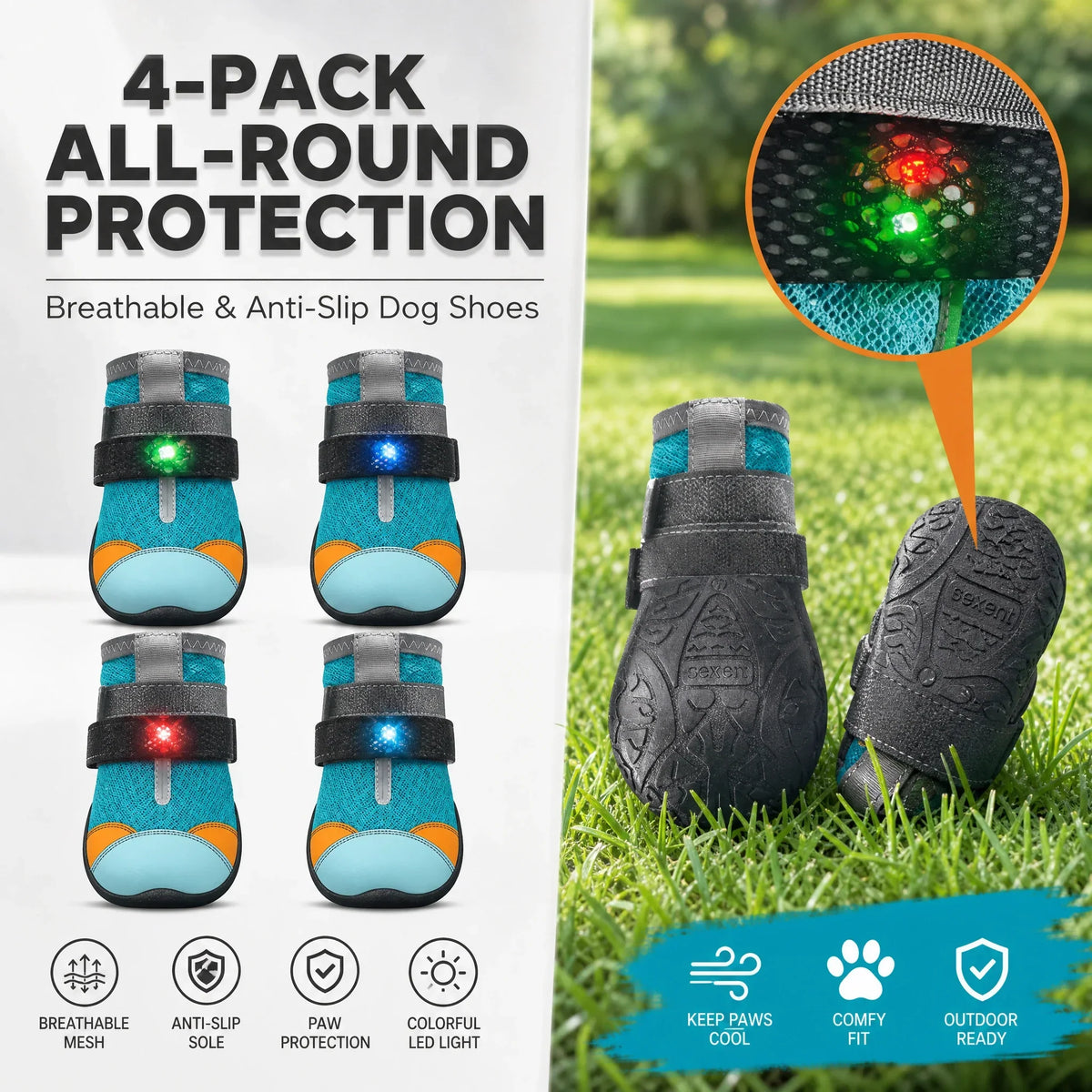 Ravunelo™ Breathable Mesh Dog Shoes with Luminous Soles