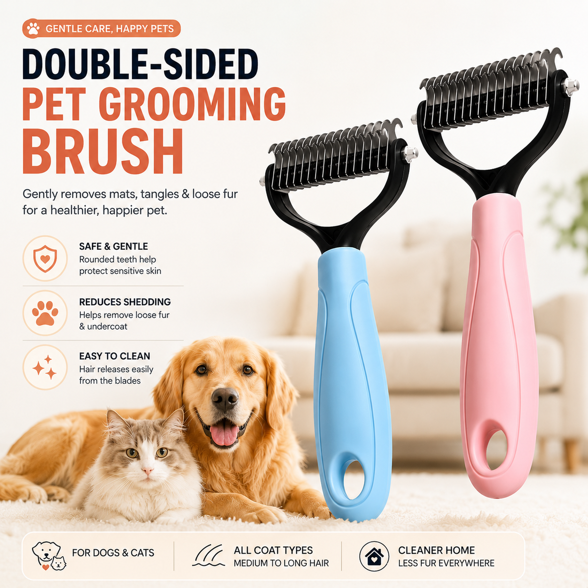 Ravunelo™ 2-in-1 Dematting & Deshedding Brush