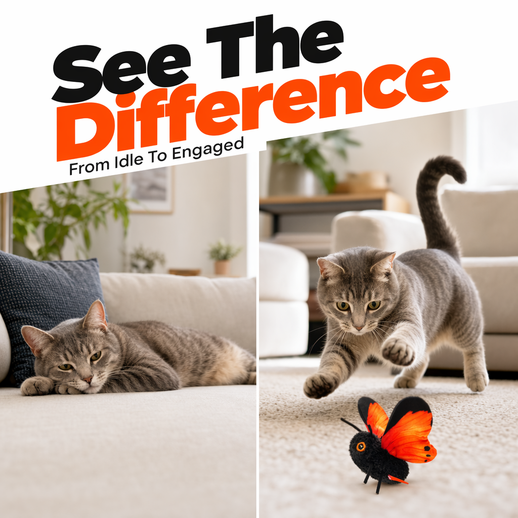 Ravunelo™ Smart Sensing Flapping Butterfly Cat Toy — Interactive & Type-C Rechargeable