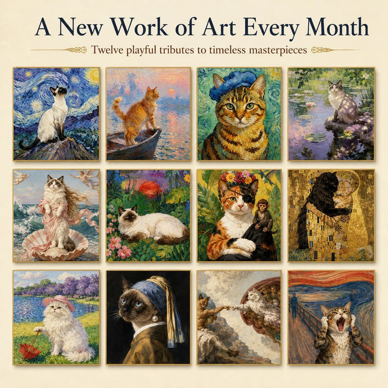Ravunelo™ 2027 Funny Cat Art Calendar — 12 Months of Smiles (Offer)