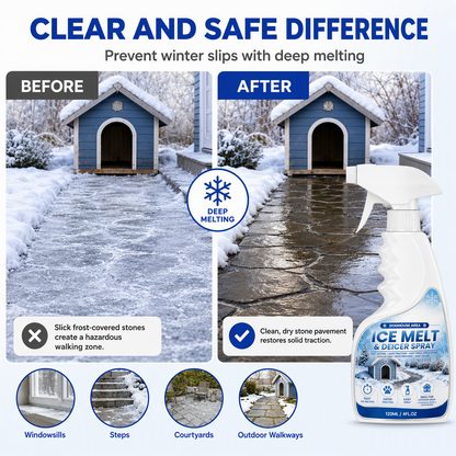 Instant Anti-Slip Ice & Frost Melter – 100% Paw-Safe Spray for Porch Steps & Decks